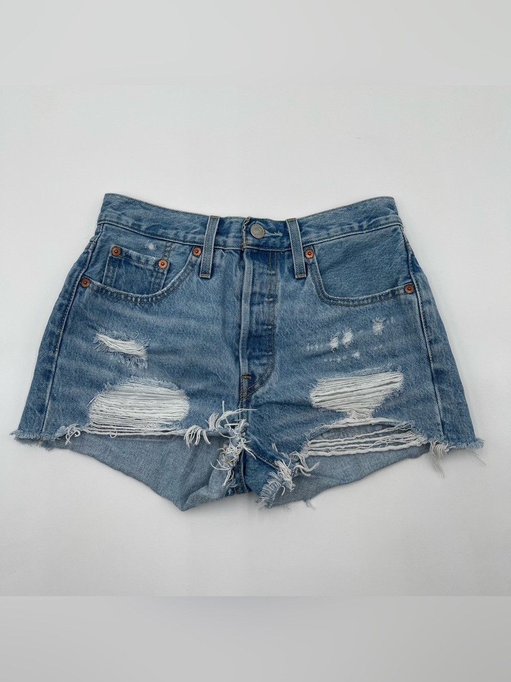 Levi's 501 Jean Shorts Cut Off Light Wash Button Fly High Waisted Distressed 25
